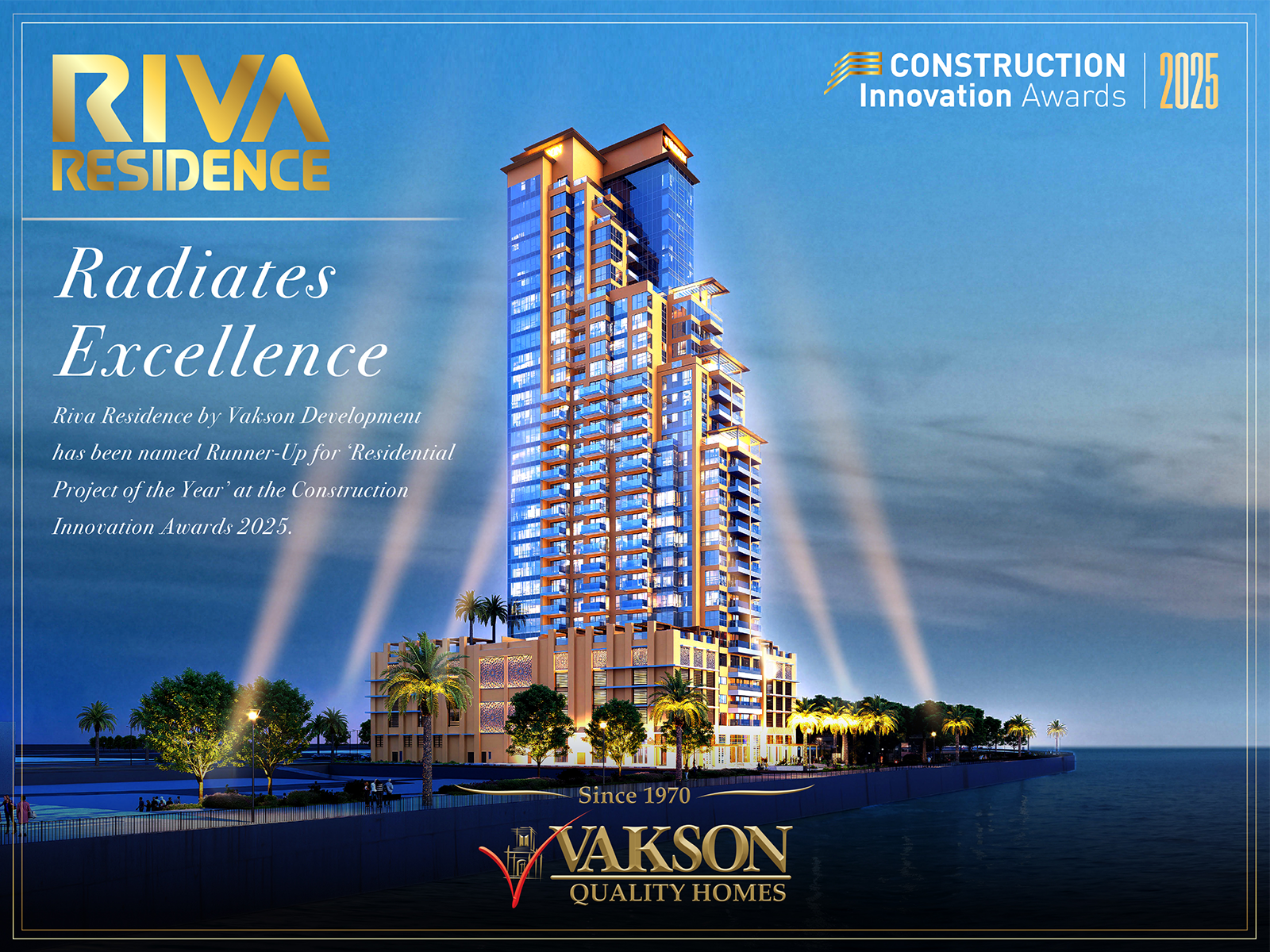 Riva Residence has been honored as Runner-Up for Residential Project of the Year